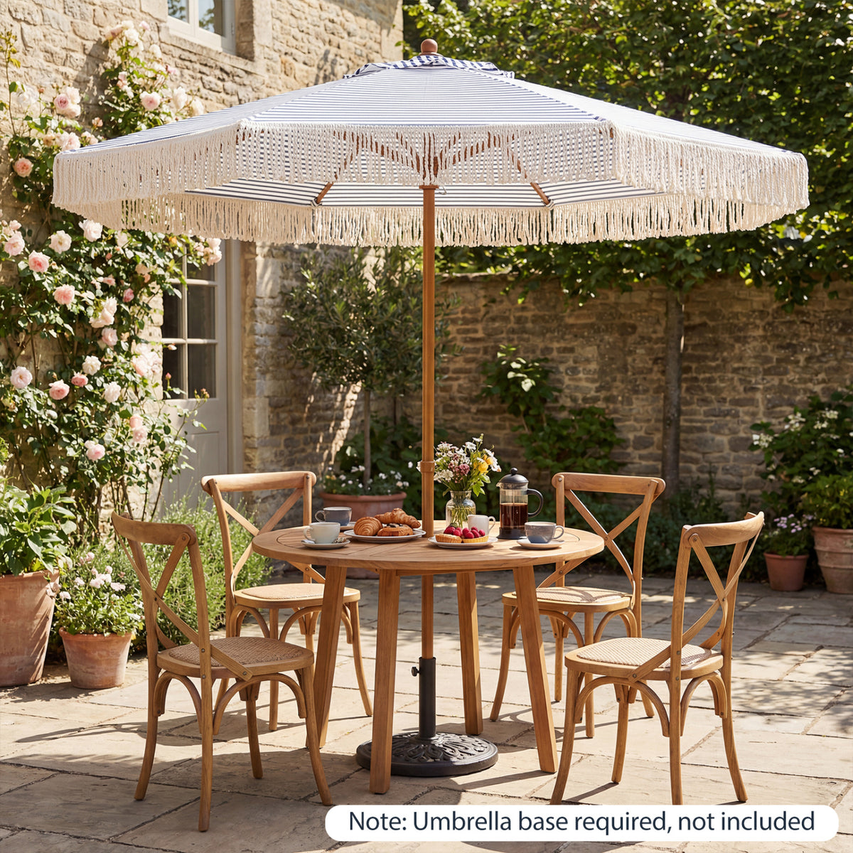 7 Feet Patio Umbrella with Boho Fringe - Blue, Style 3