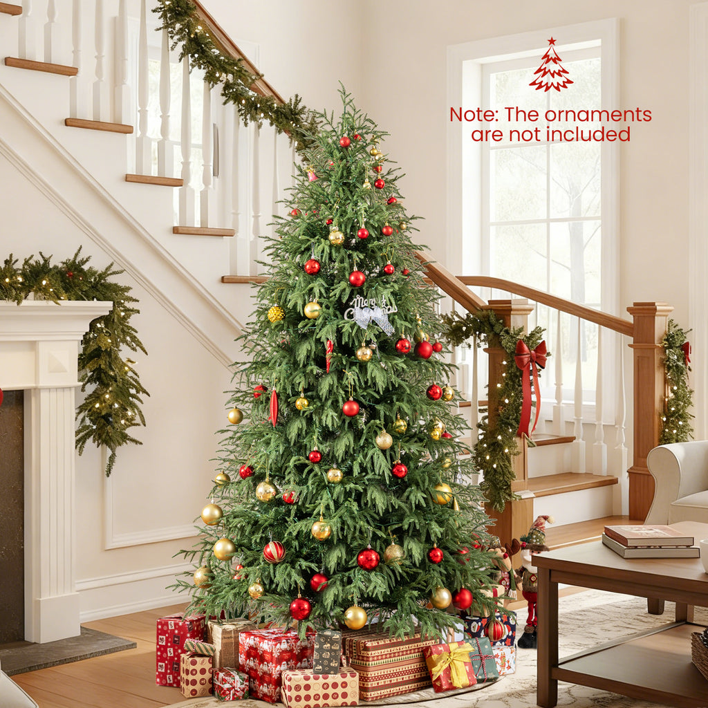 7 Ft Pre-Lit Artificial Christmas Tree Hinged Faux Xmas Tree with Soft Tips - Costway