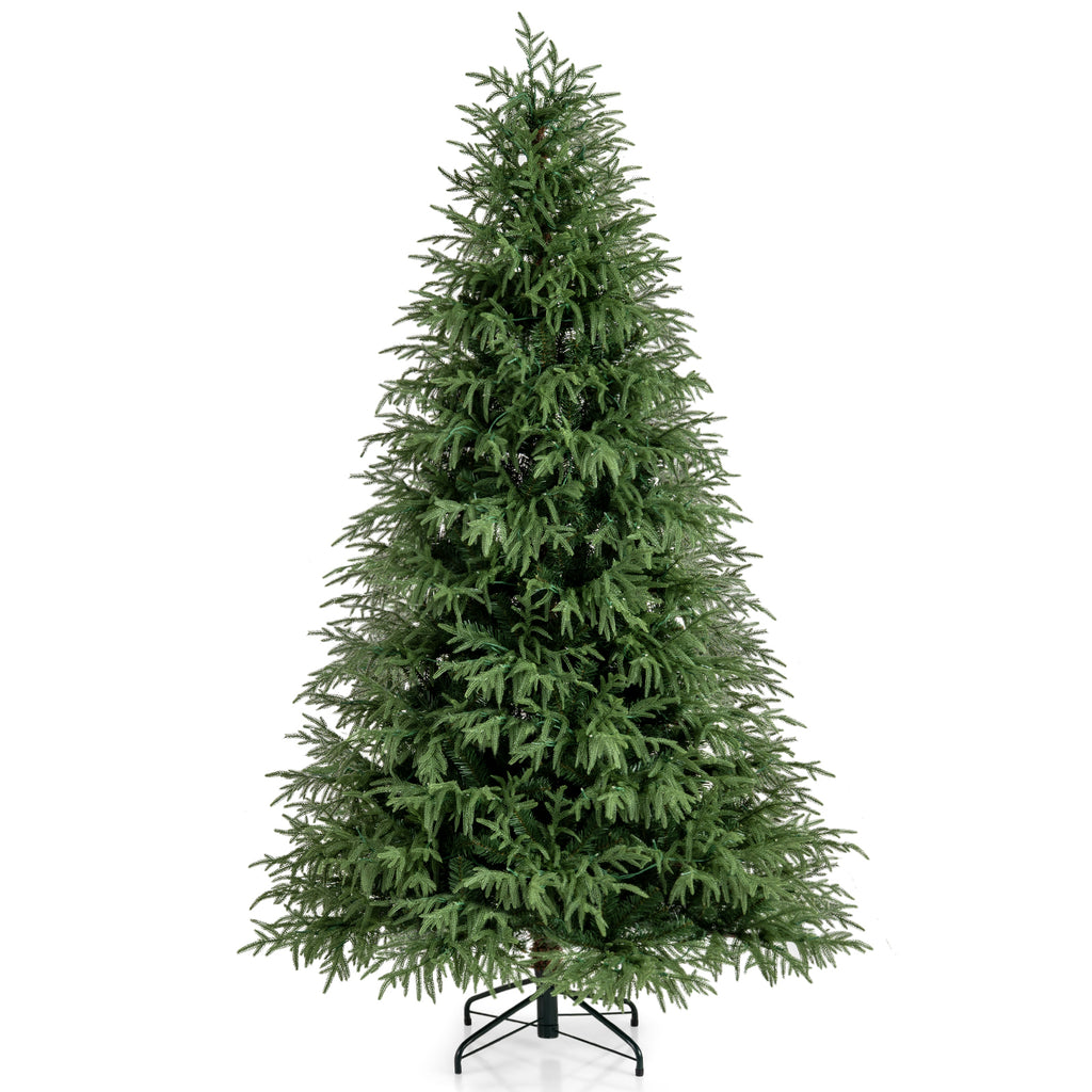 7 Ft Pre-Lit Artificial Christmas Tree Hinged Faux Xmas Tree with Soft Tips - Costway