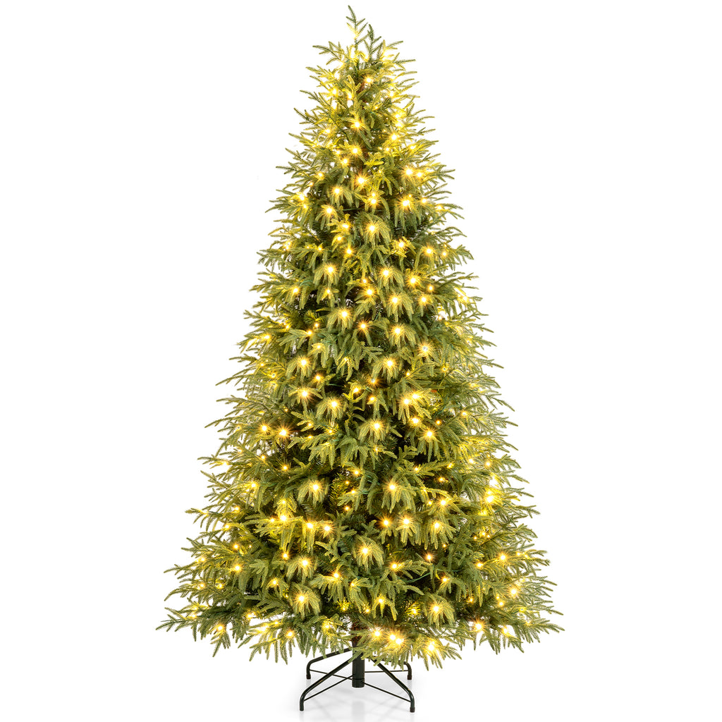7 Ft Pre-Lit Artificial Christmas Tree Hinged Faux Xmas Tree with Soft Tips - Costway