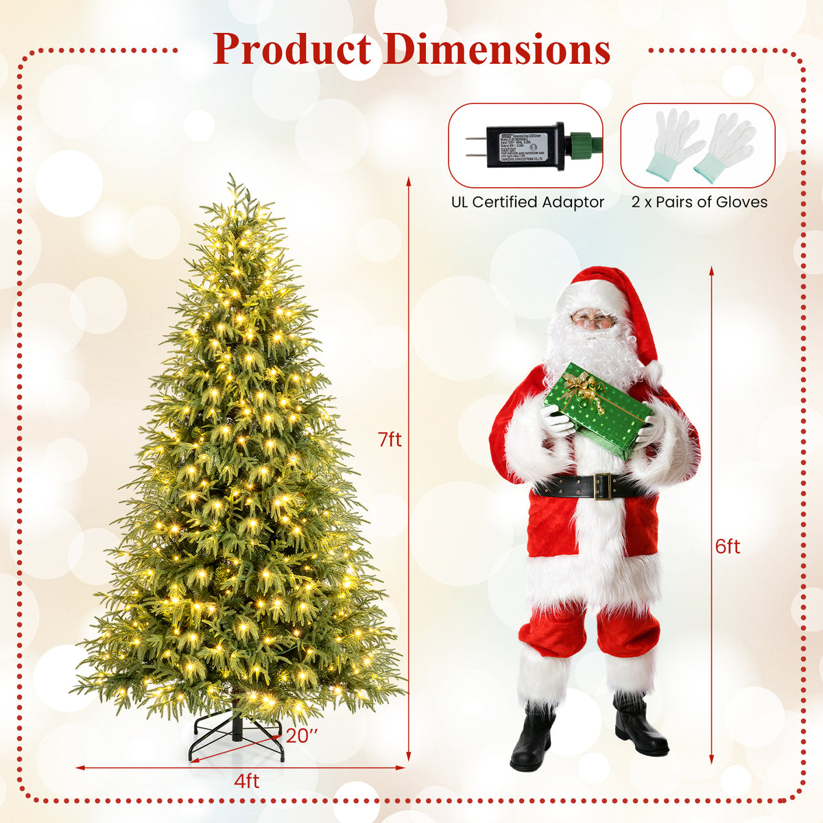 7 Ft Pre-Lit Artificial Christmas Tree Hinged Faux Xmas Tree with Soft Tips - Costway