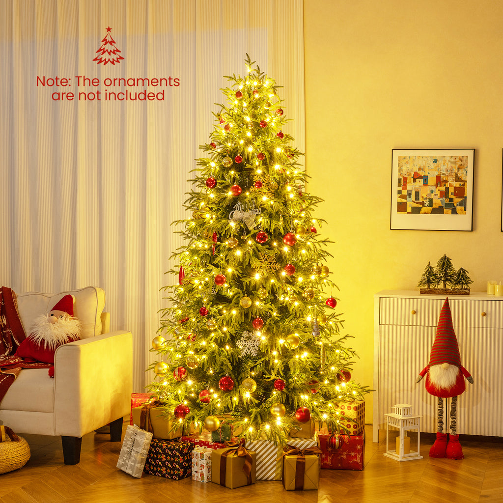 7 Ft Pre-Lit Artificial Christmas Tree Hinged Faux Xmas Tree with Soft Tips - Costway