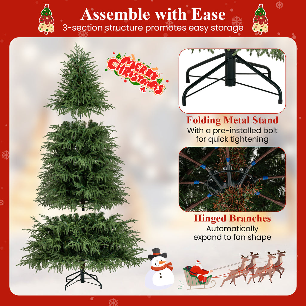 7 Ft Pre-Lit Artificial Christmas Tree Hinged Faux Xmas Tree with Soft Tips - Costway
