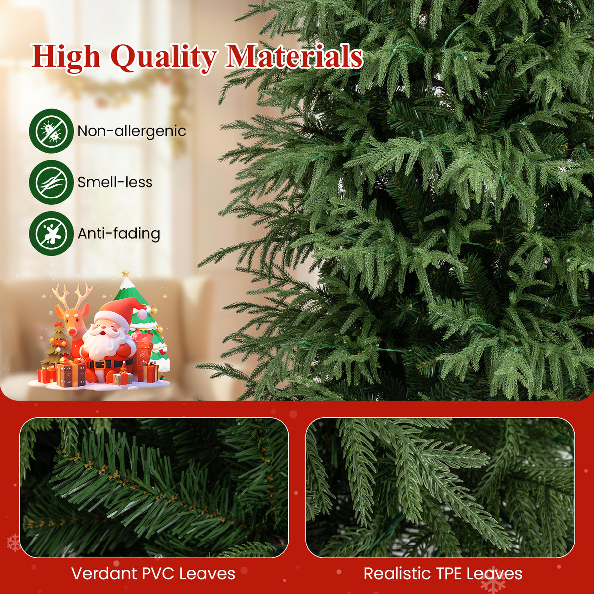 7 Ft Pre-Lit Artificial Christmas Tree Hinged Faux Xmas Tree with Soft Tips - Costway