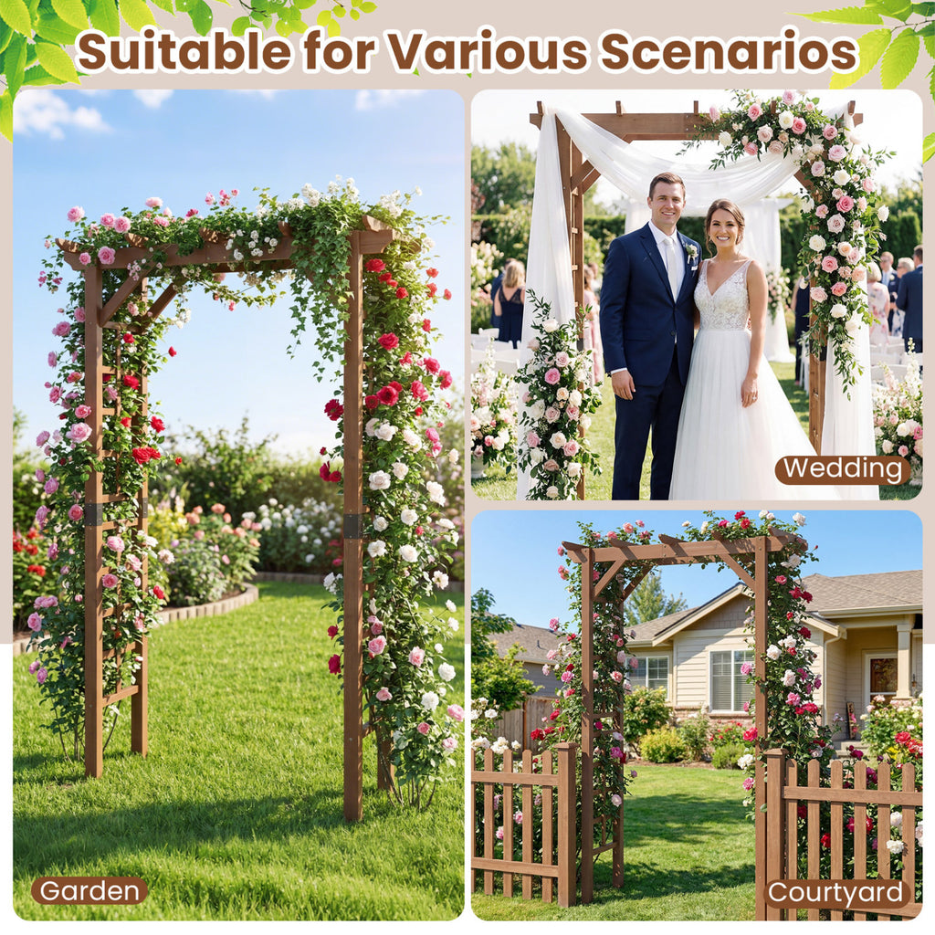 7 Ft Garden Arch Wooden Arbor Outdoor Wood Trellis for Climbing Plants