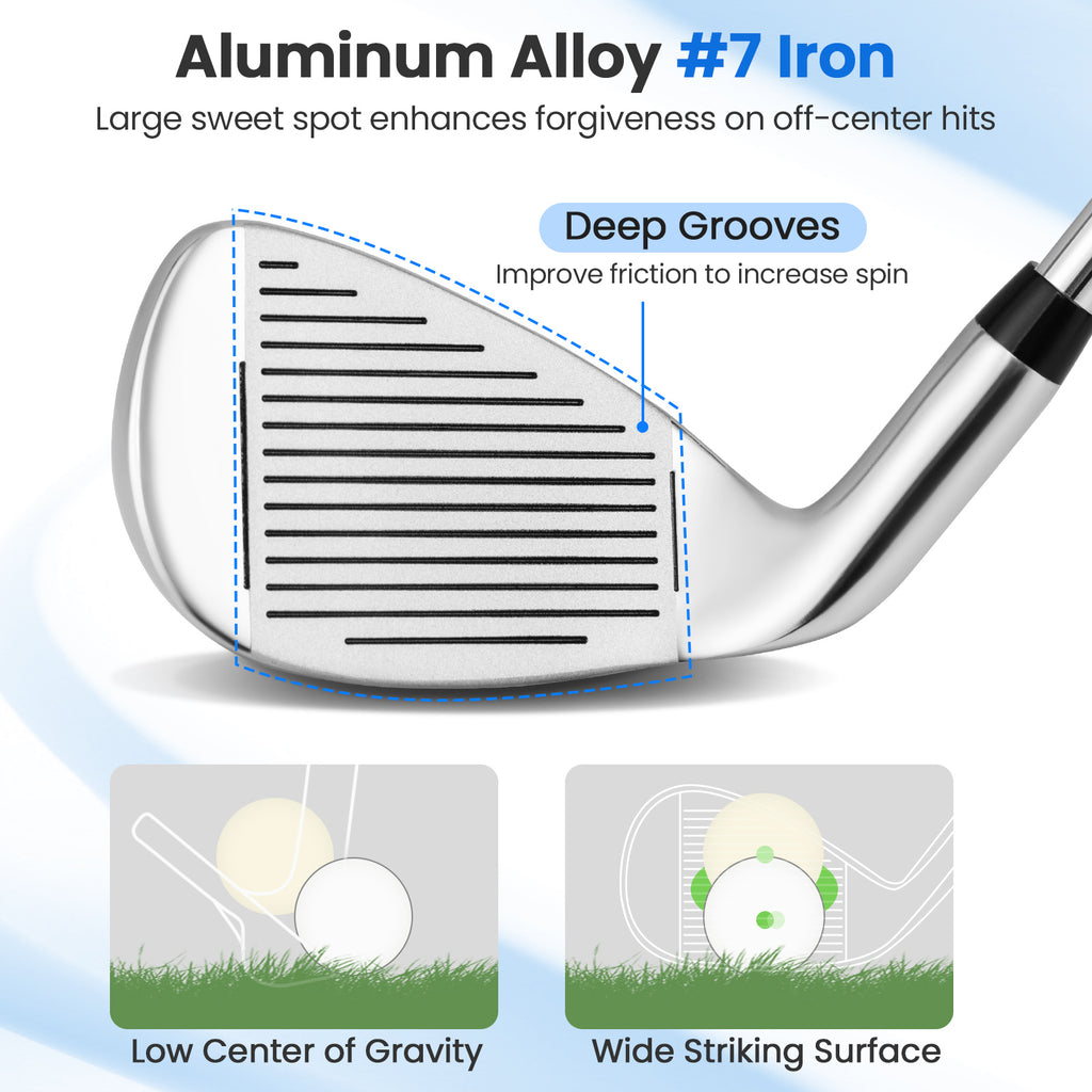 Golf Iron for Men with Steel Shaft and Headcover - Lightweight Aluminum Club