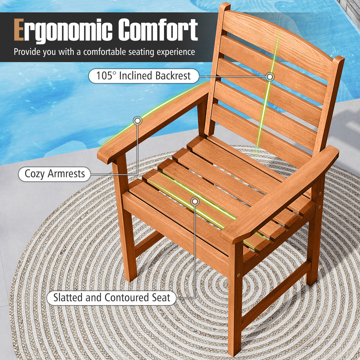 7 Pcs Outdoor Dining Set Teak Oil Finish Slatted Rectangular Table