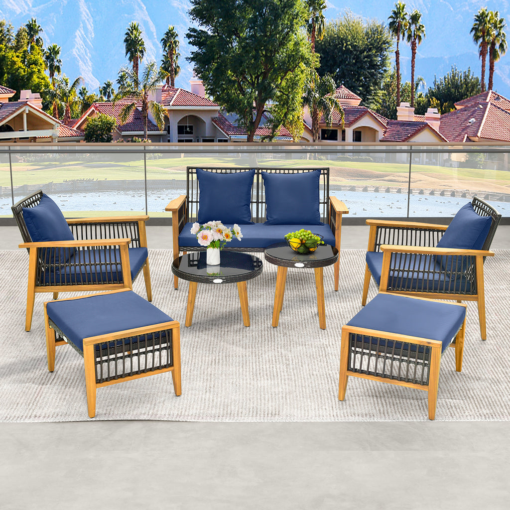 7-Piece Outdoor Conversation Set with Acacia Wood Frame – Navy