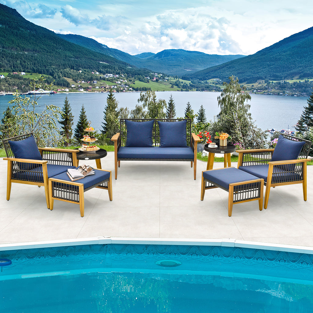 7-Piece Outdoor Conversation Set with Acacia Wood Frame – Navy