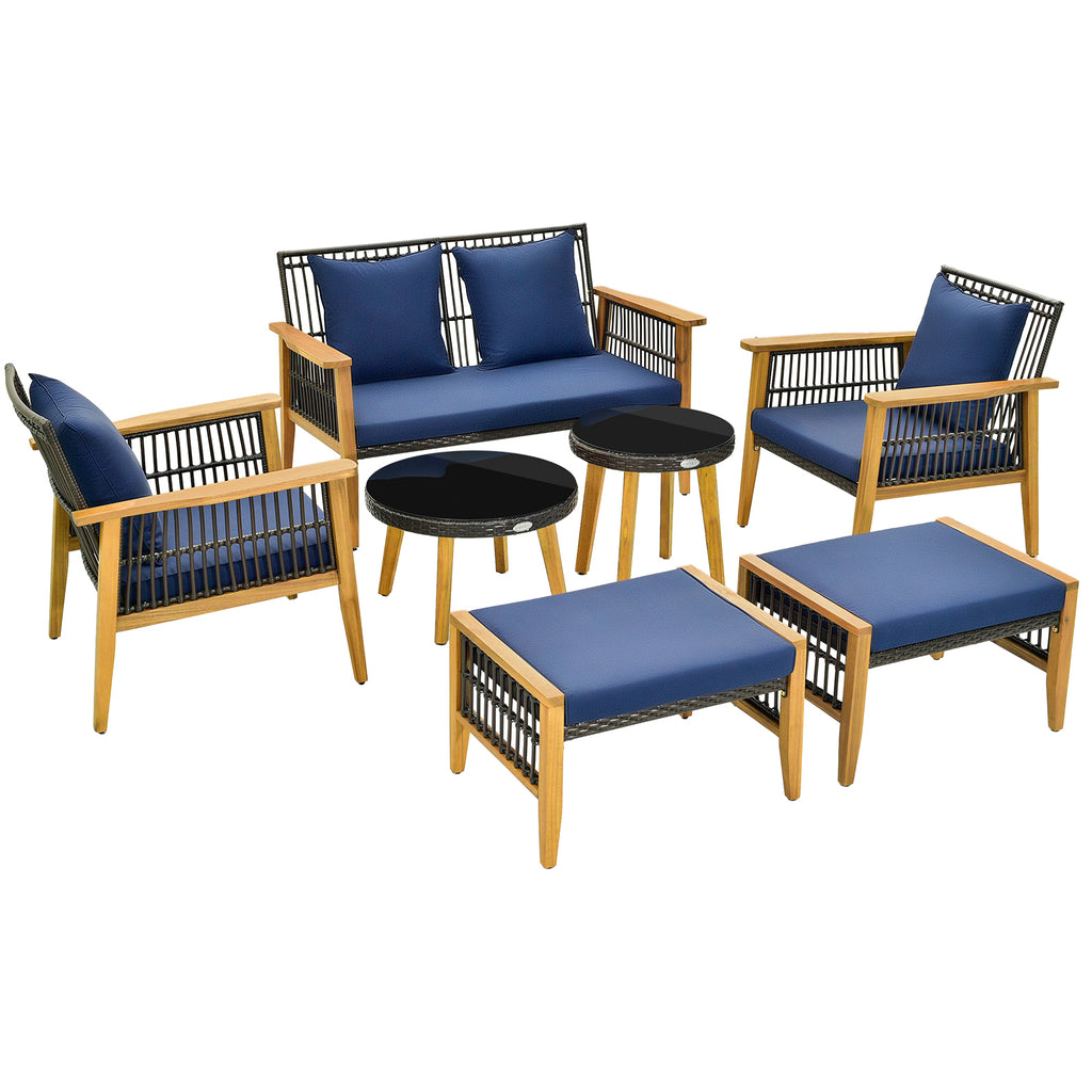 7-Piece Outdoor Conversation Set with Acacia Wood Frame – Navy
