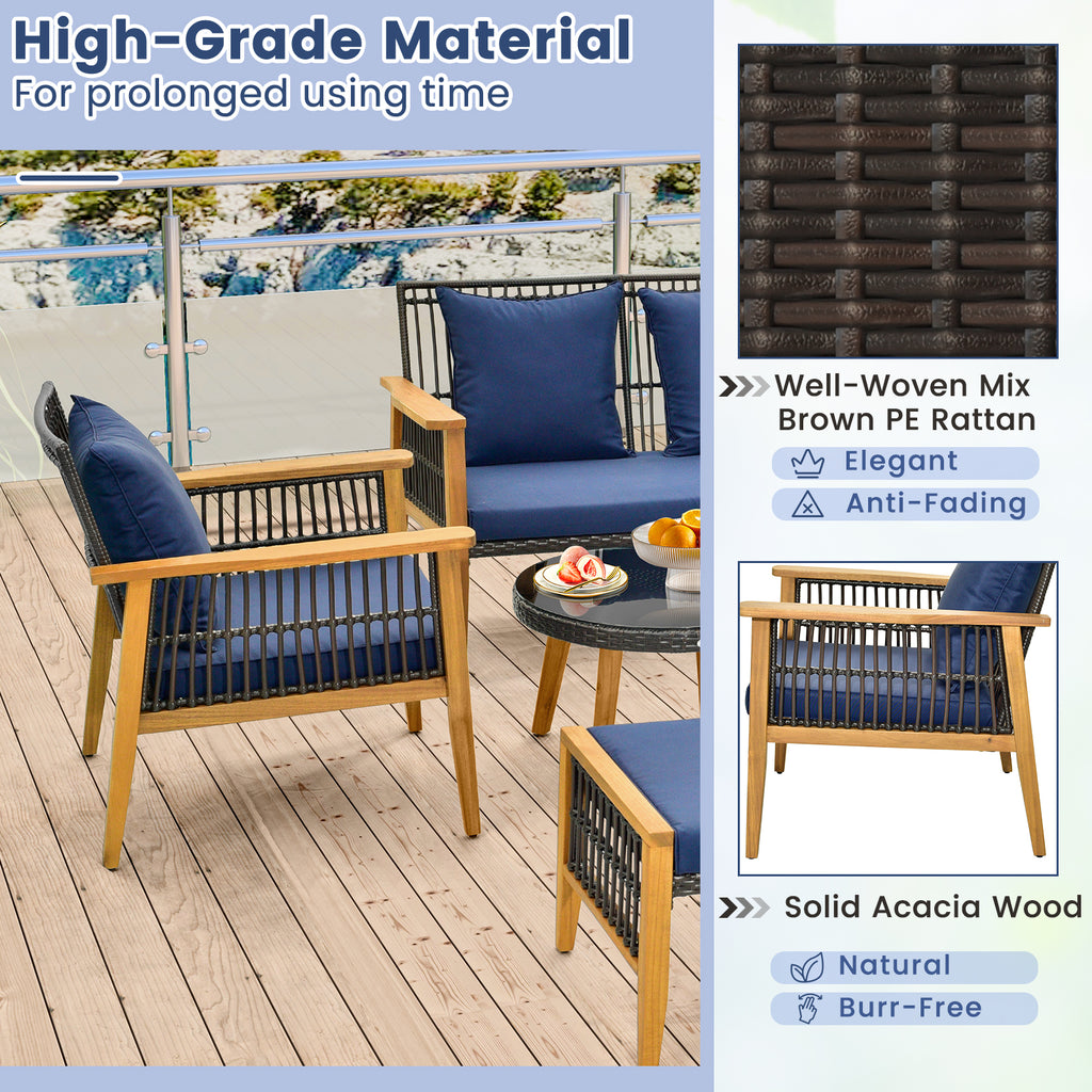 7-Piece Outdoor Conversation Set with Acacia Wood Frame – Navy