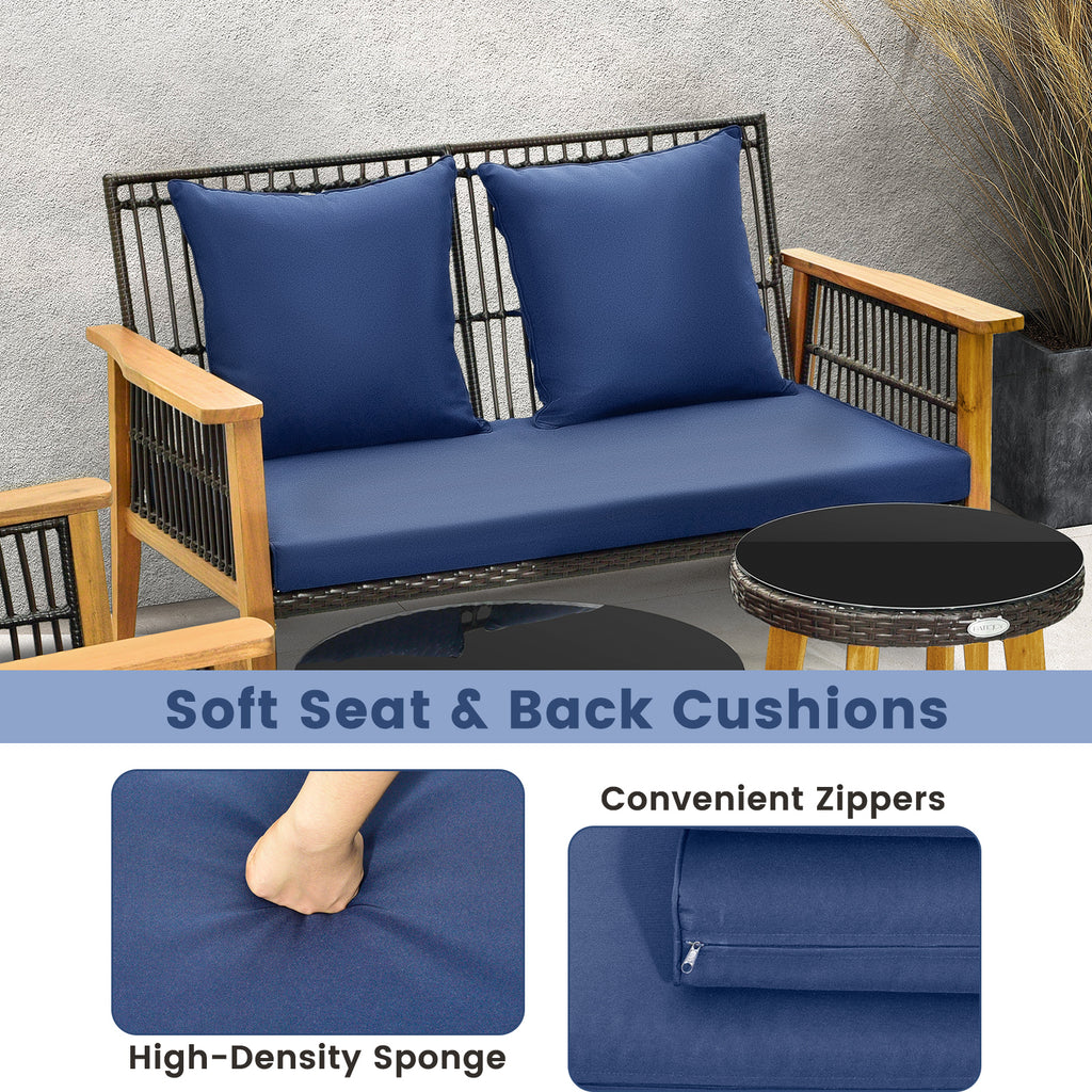 7-Piece Outdoor Conversation Set with Acacia Wood Frame – Navy