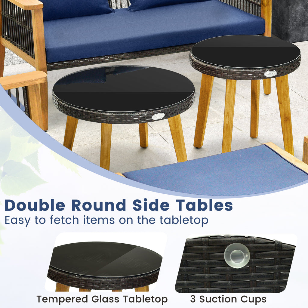 7-Piece Outdoor Conversation Set with Acacia Wood Frame – Navy