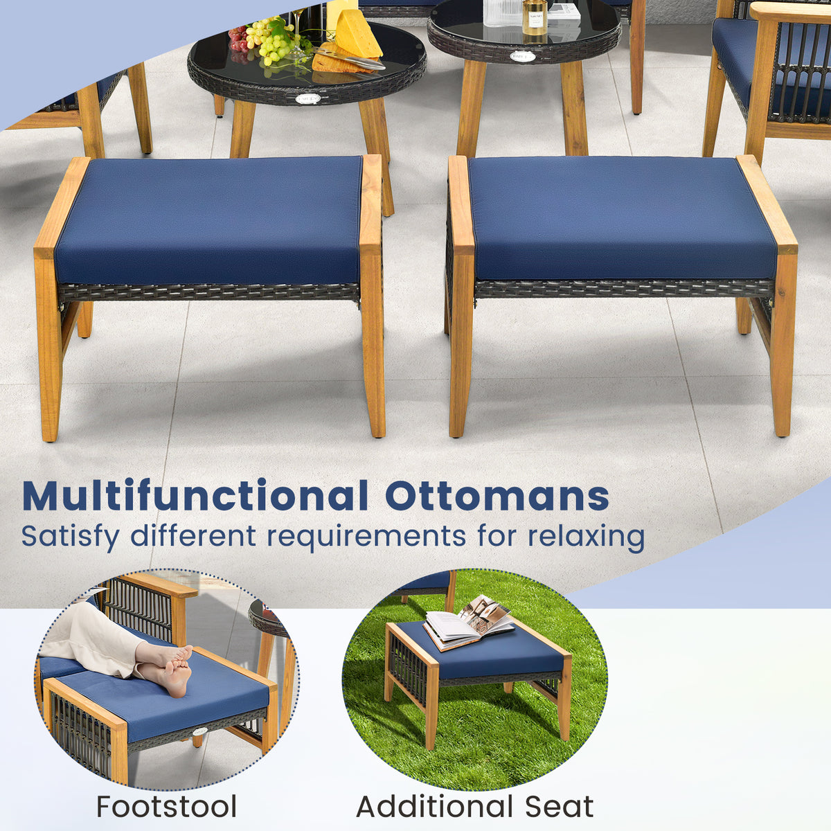 7-Piece Outdoor Conversation Set with Acacia Wood Frame – Navy