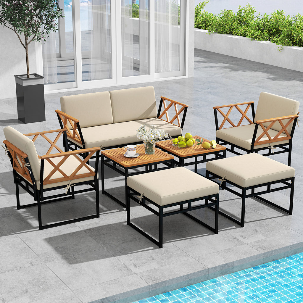7 Piece Outdoor Conversation Set with Cushions and Bungee Rope Seat