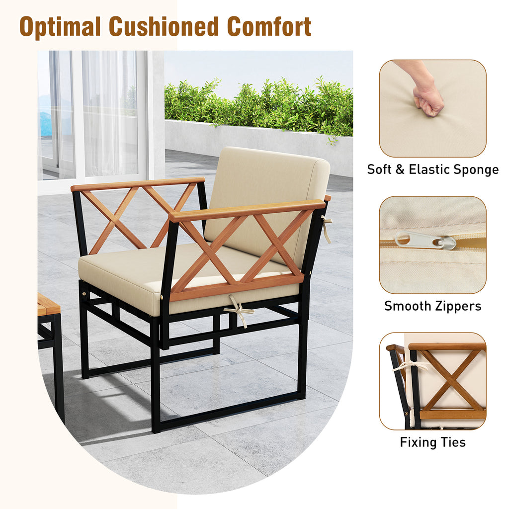 7 Piece Outdoor Conversation Set with Cushions and Bungee Rope Seat