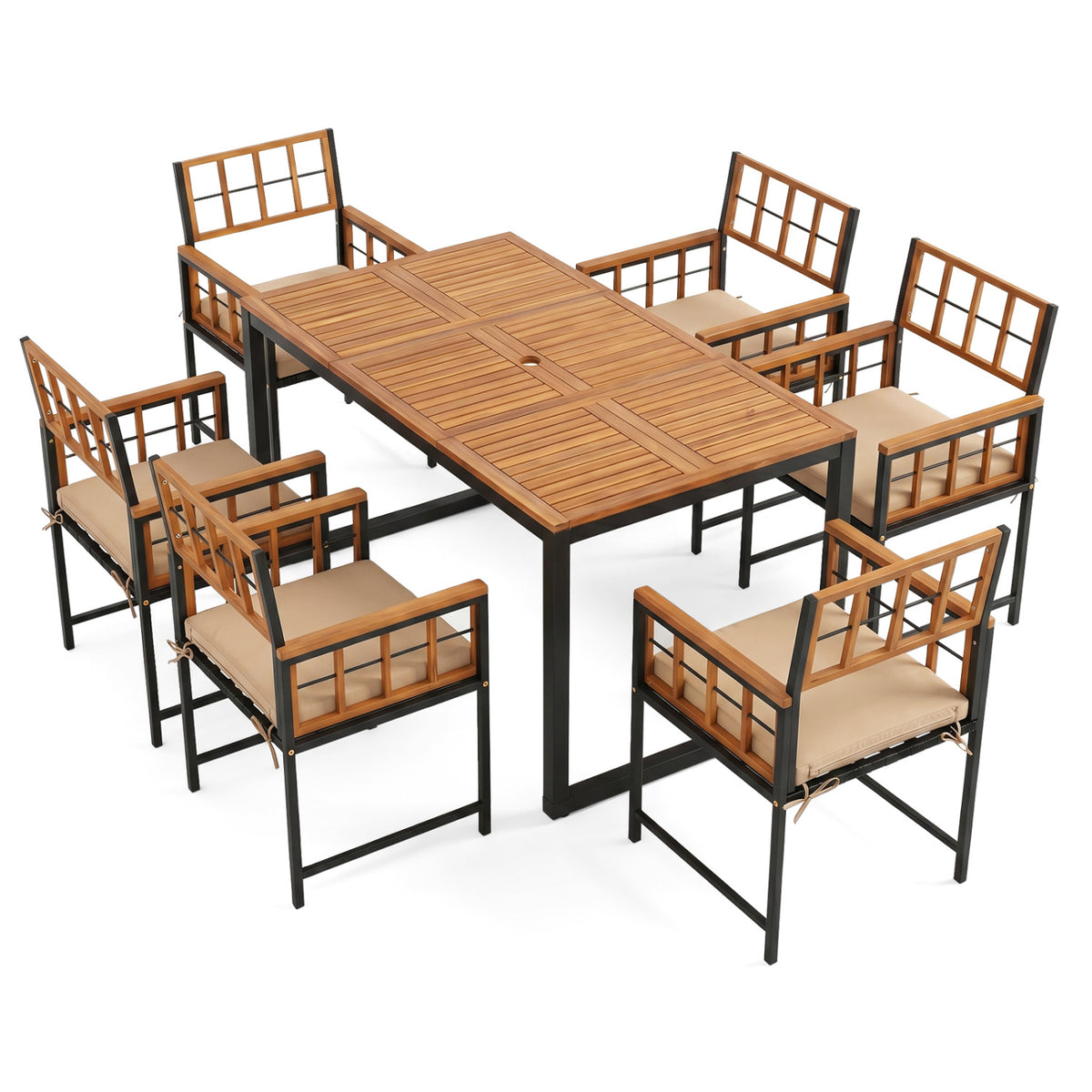 7-Piece Outdoor Dining Set with Acacia Wood Table & Chairs and