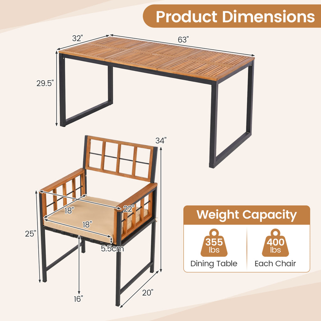 7-Piece Outdoor Dining Set with Acacia Wood Table & Chairs and