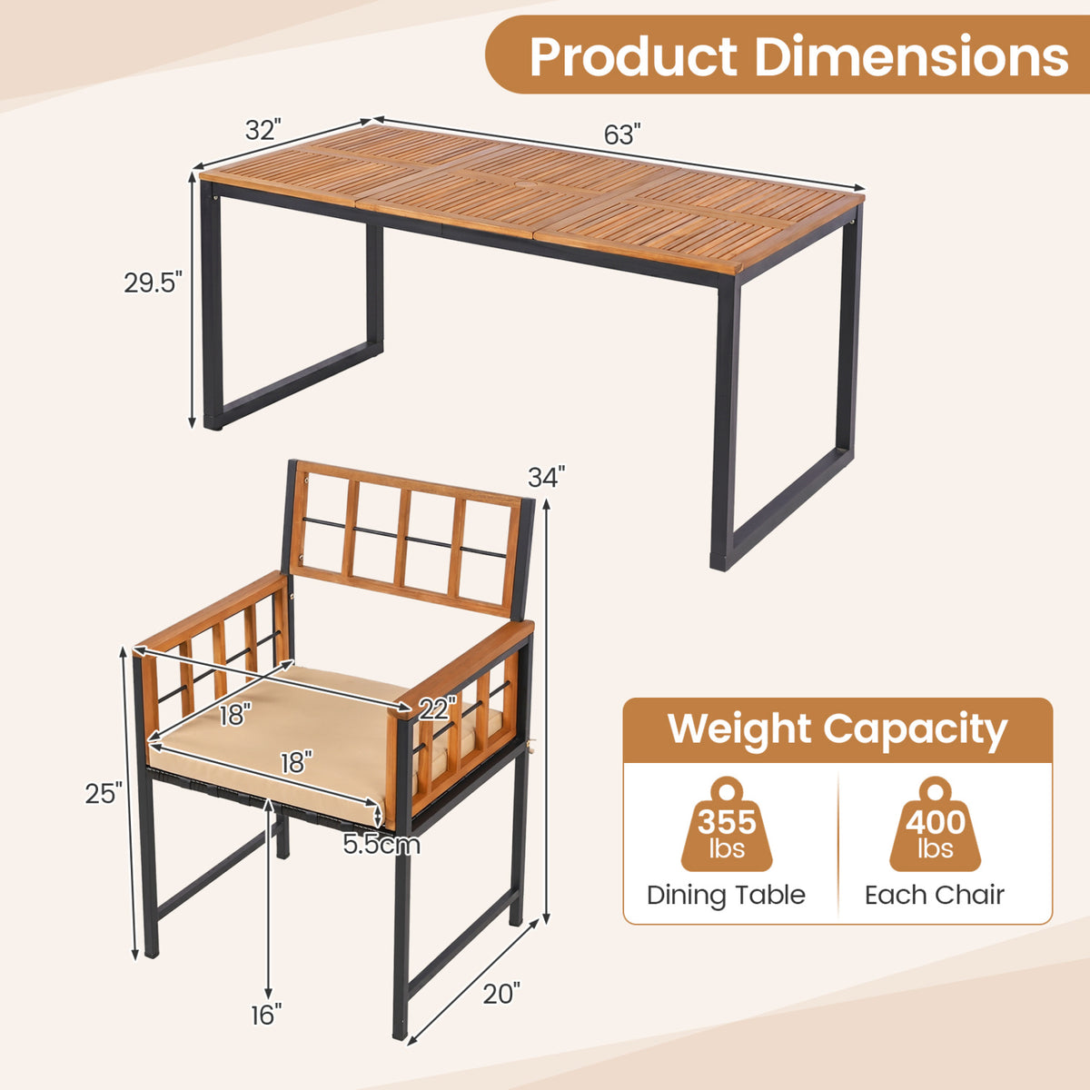 7-Piece Outdoor Dining Set with Acacia Wood Table & Chairs and