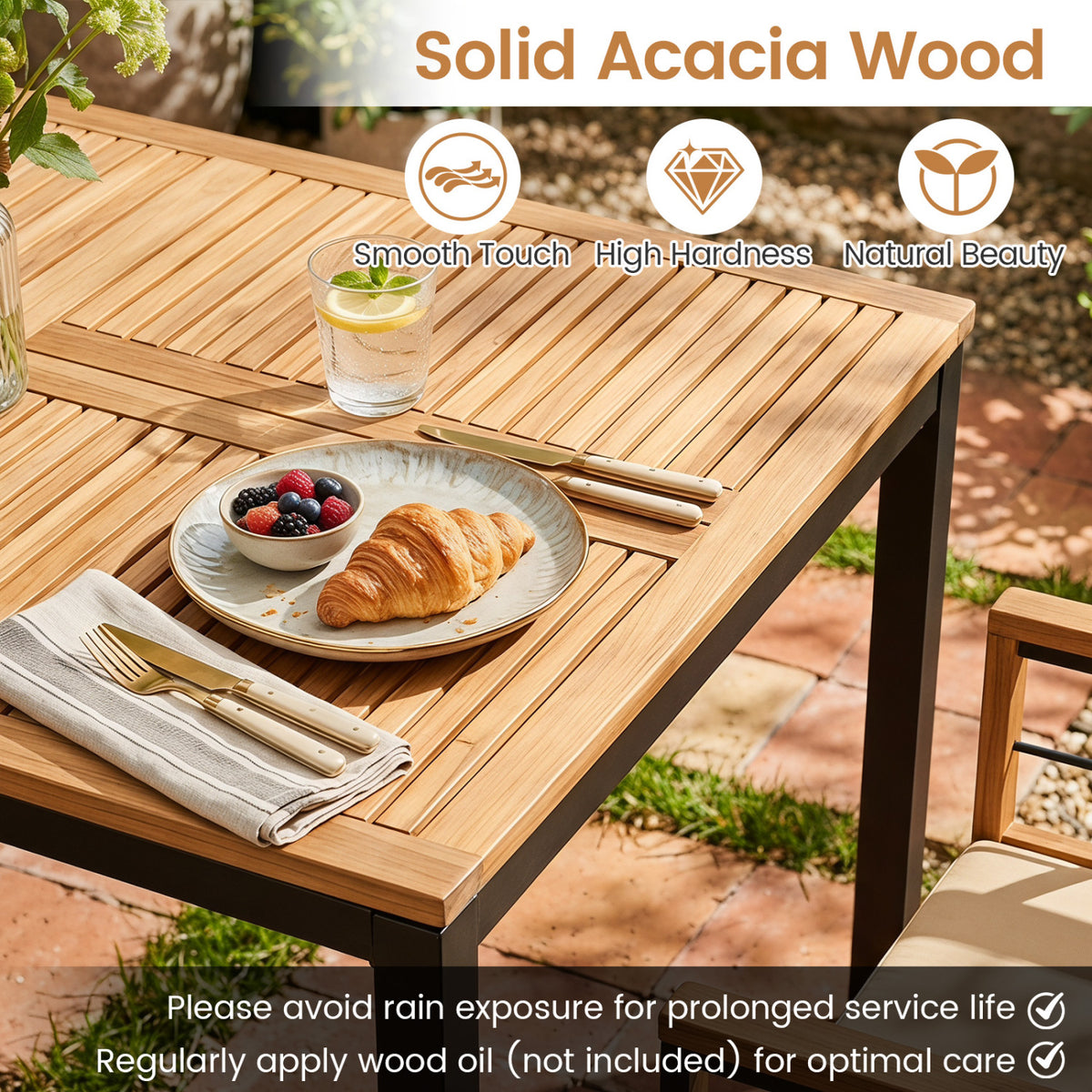 7-Piece Outdoor Dining Set with Acacia Wood Table & Chairs and
