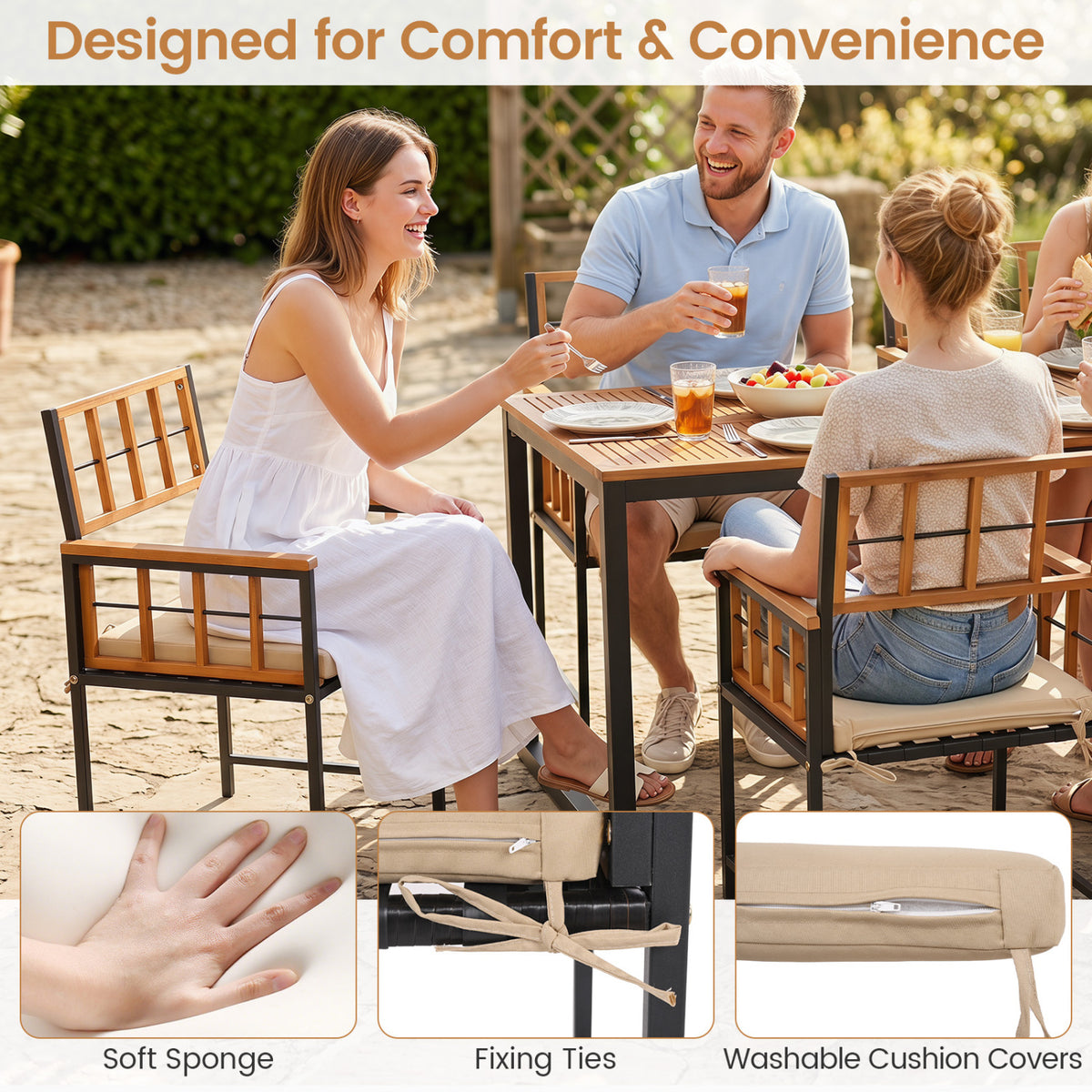7-Piece Outdoor Dining Set with Acacia Wood Table & Chairs and