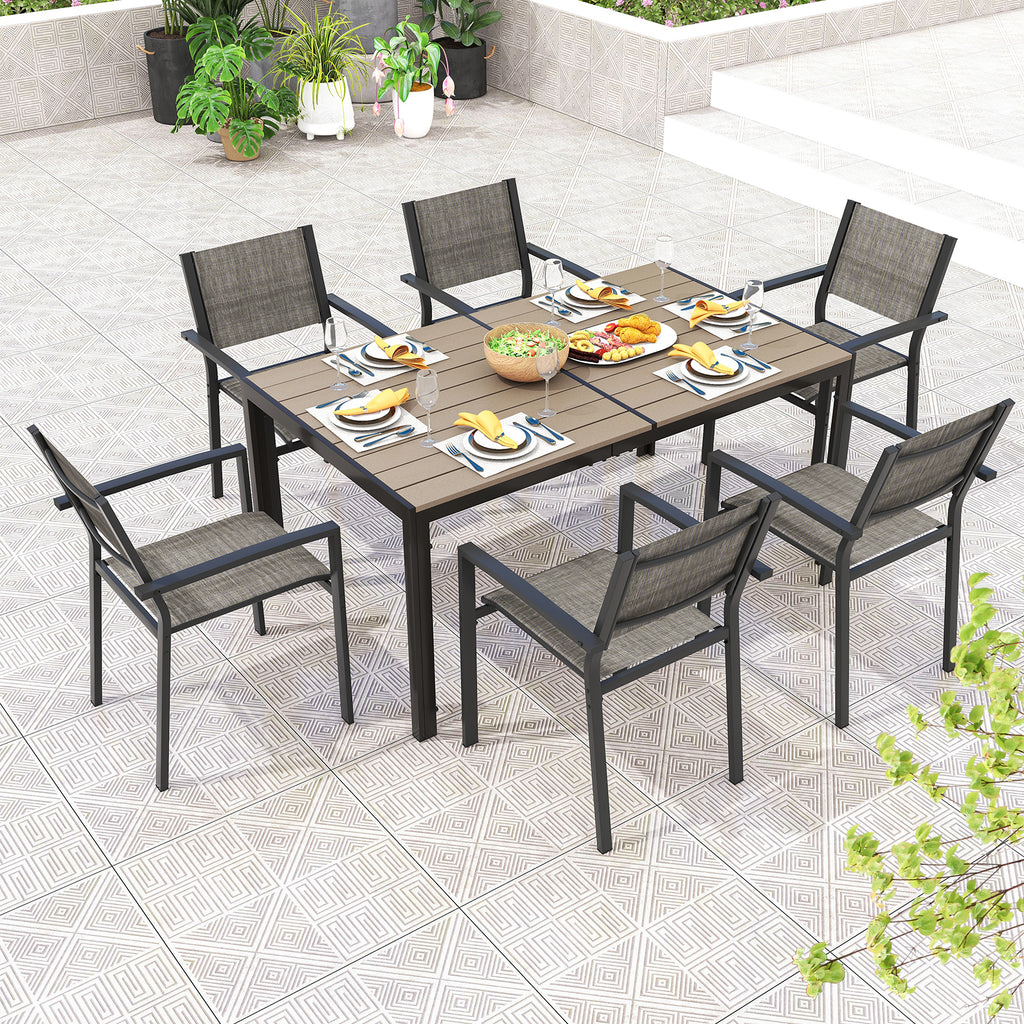 7 Piece Outdoor Dining Set with 6 Stackable Chairs and Large