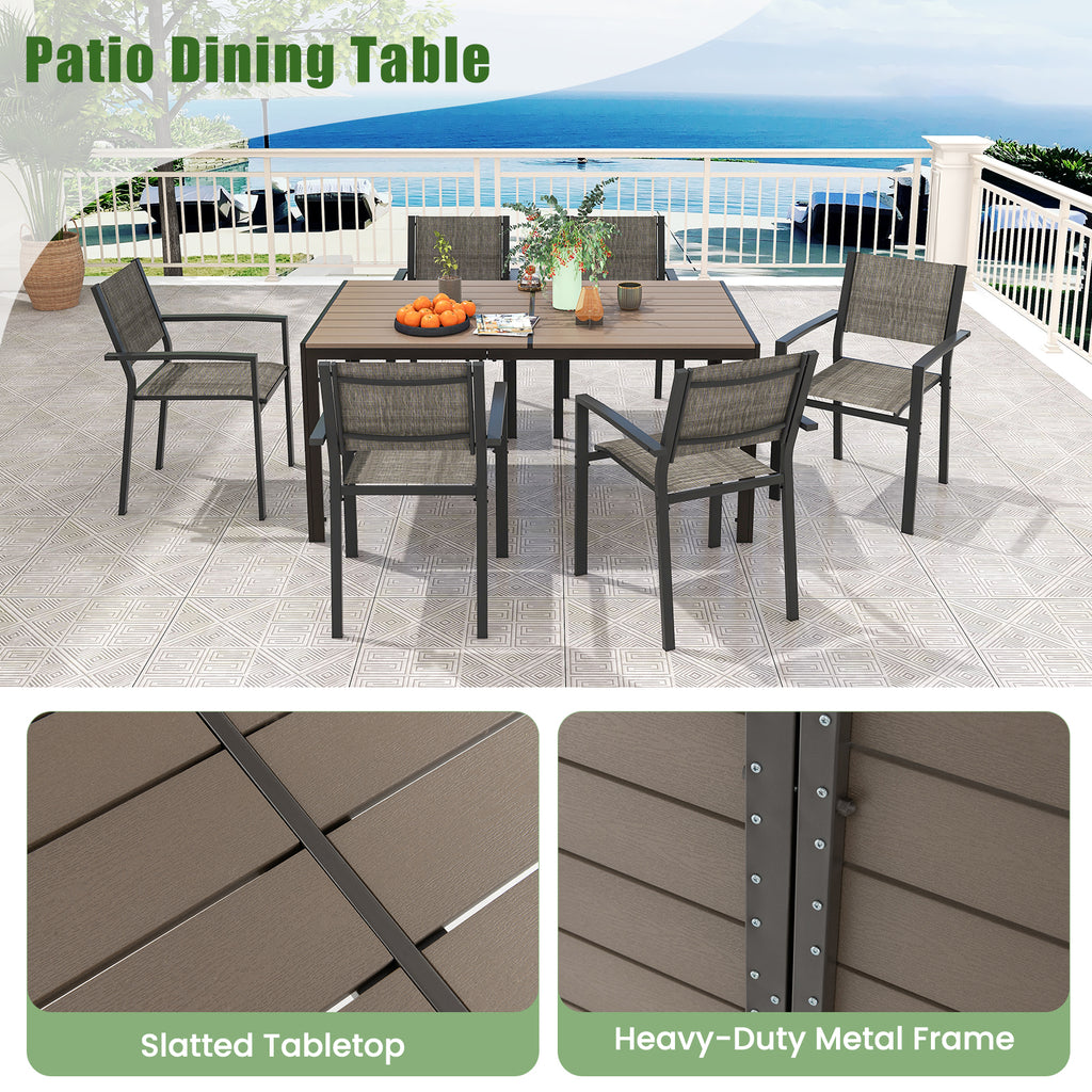 7 Piece Outdoor Dining Set with 6 Stackable Chairs and Large