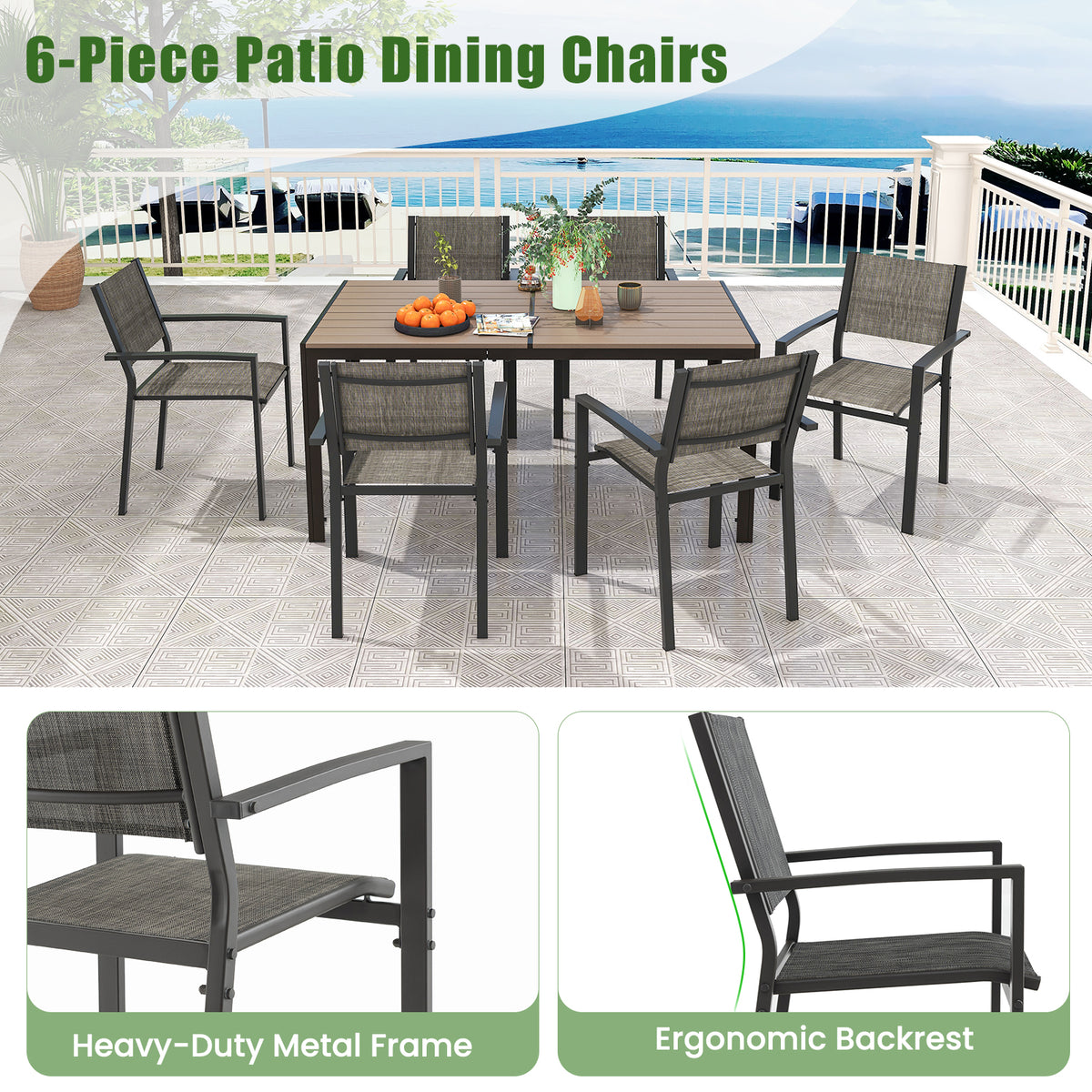 7 Piece Outdoor Dining Set with 6 Stackable Chairs and Large