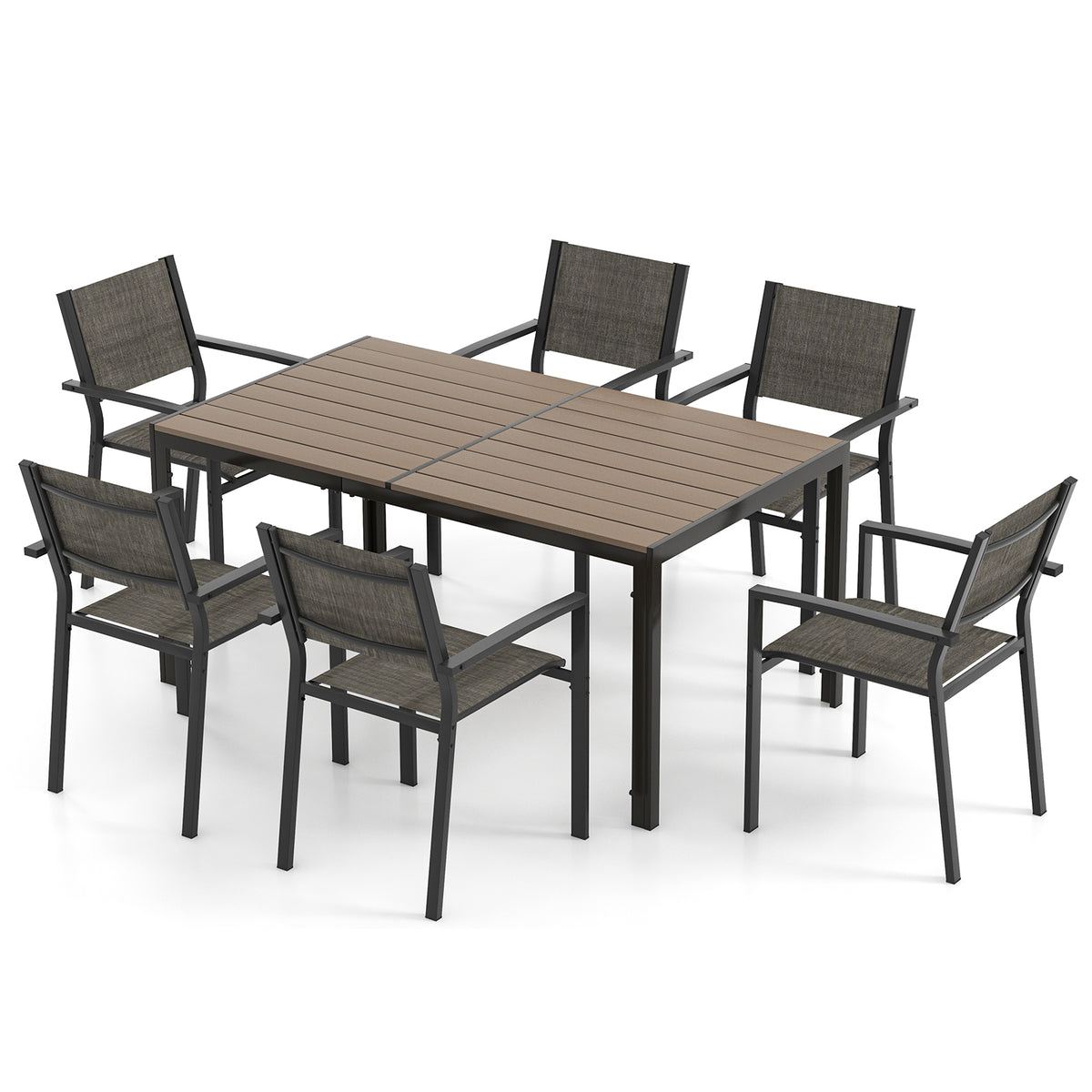 7 Piece Outdoor Dining Set with 6 Stackable Chairs and Large