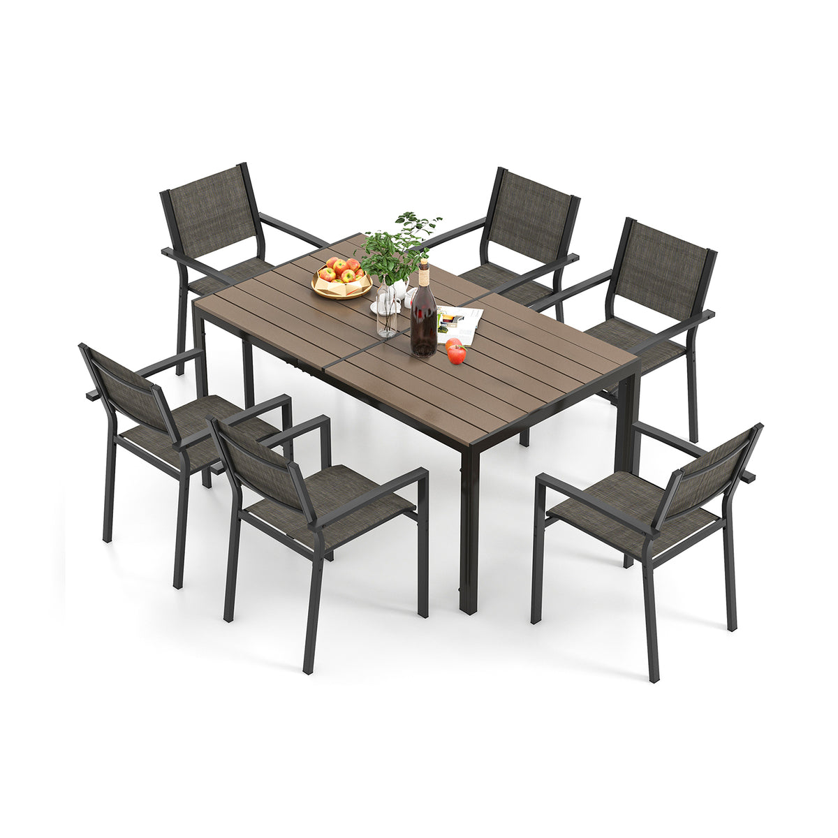 7 Piece Outdoor Dining Set with 6 Stackable Chairs and Large