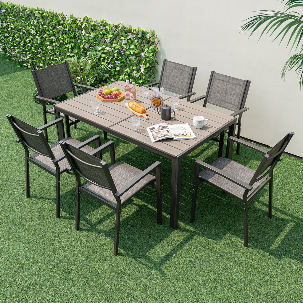 7 Piece Outdoor Dining Set with 6 Stackable Chairs and Large