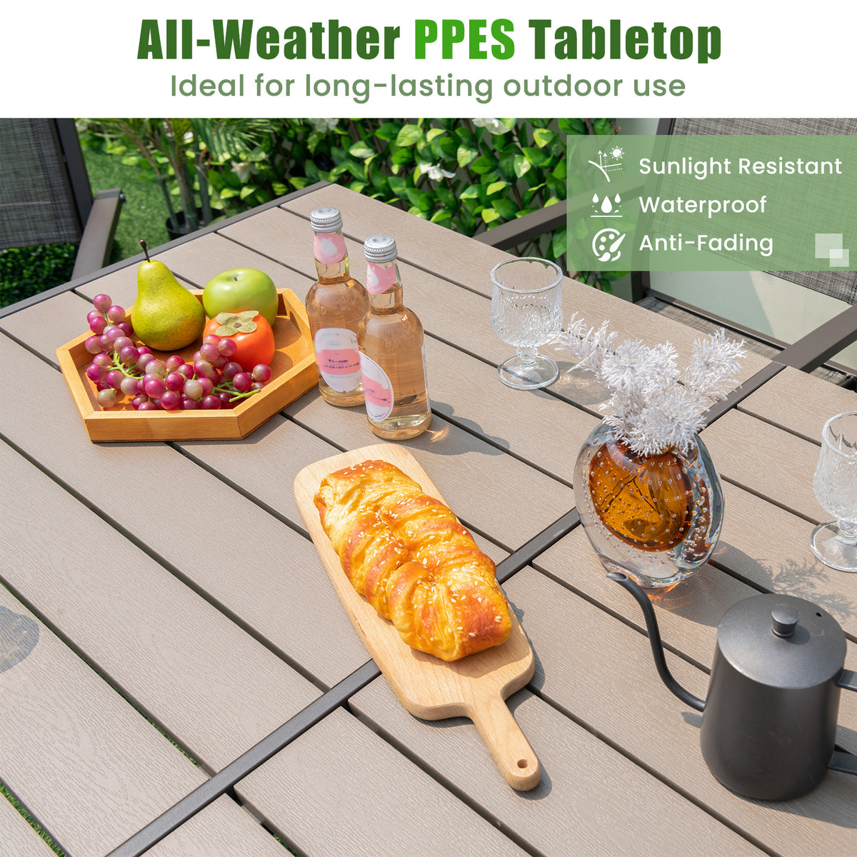 7 Piece Outdoor Dining Set with 6 Stackable Chairs and Large