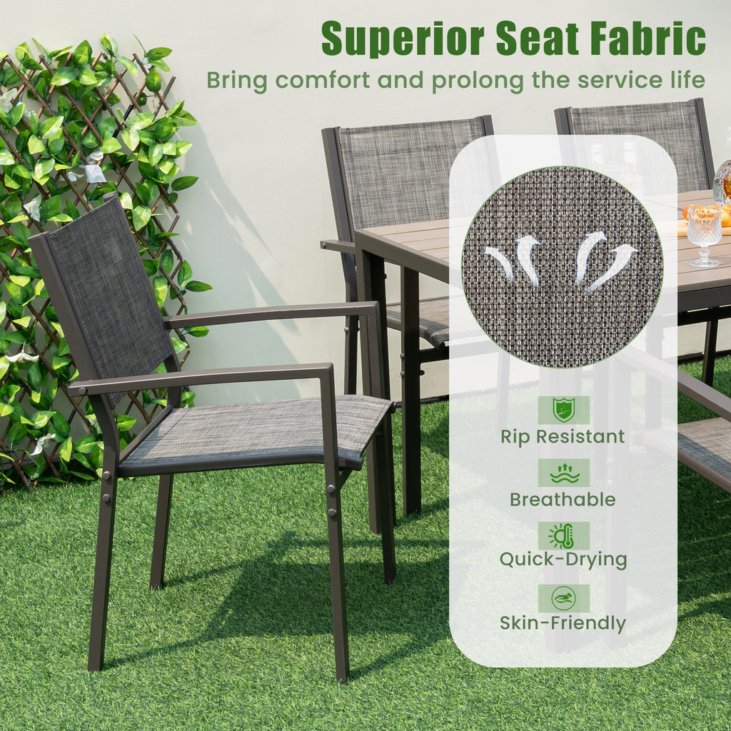 7 Piece Outdoor Dining Set with 6 Stackable Chairs and Large