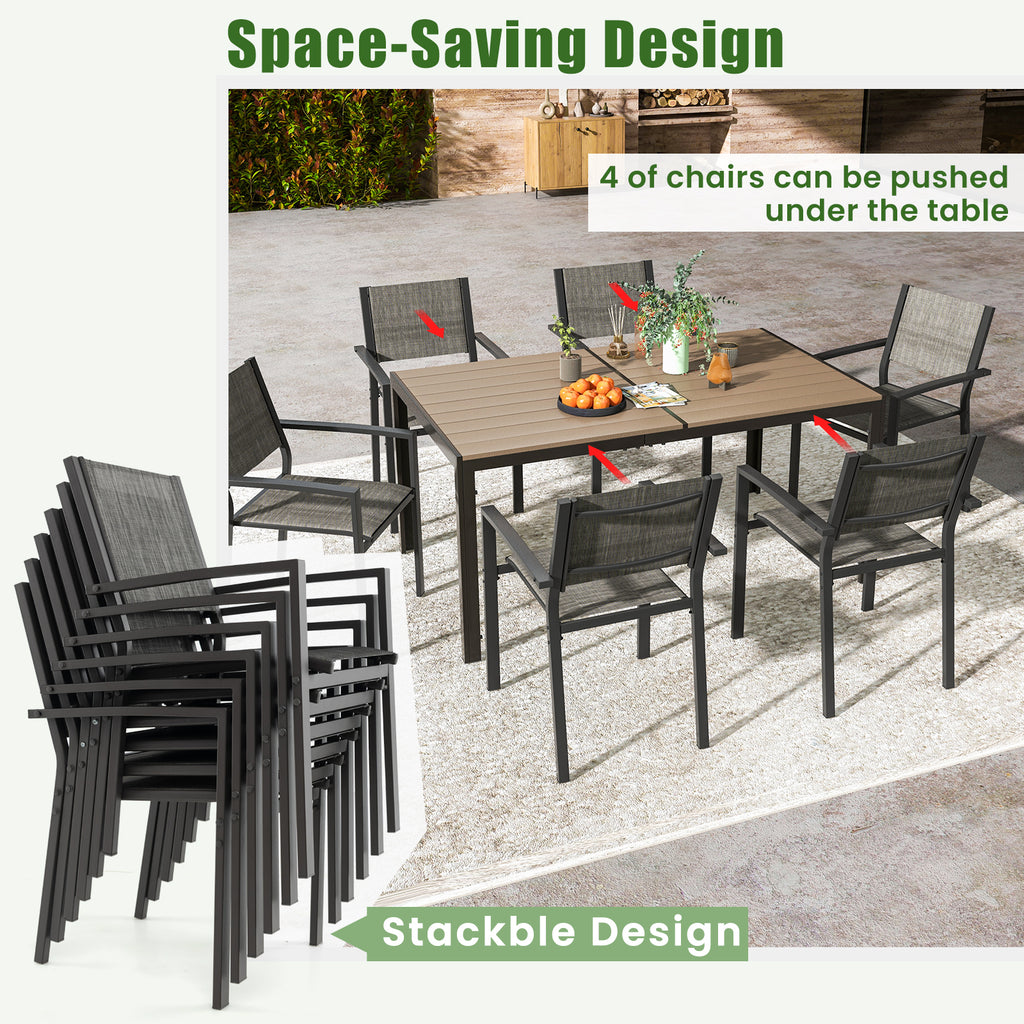7 Piece Outdoor Dining Set with 6 Stackable Chairs and Large