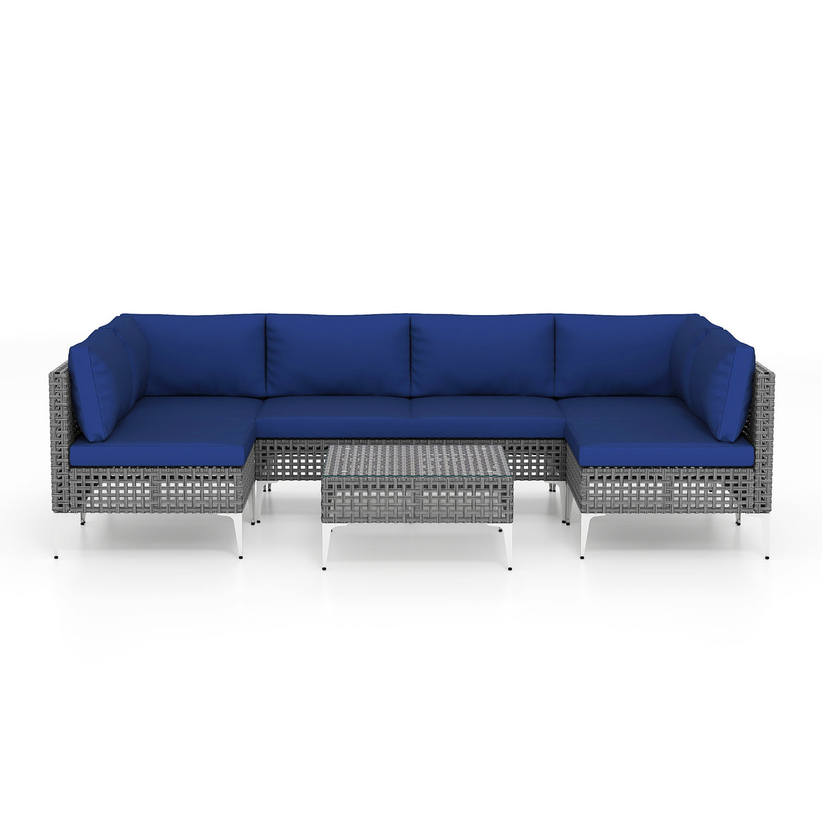 7 Piece Outdoor Furniture Set Wicker Chairs with Tempered Glass
