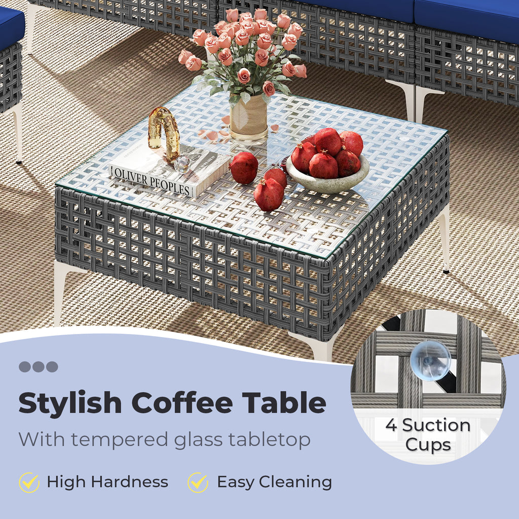 7 Piece Outdoor Furniture Set Wicker Chairs with Tempered Glass
