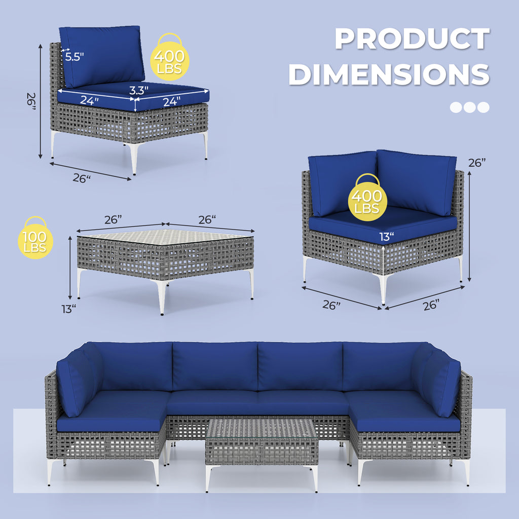 7 Piece Outdoor Furniture Set Wicker Chairs with Tempered Glass