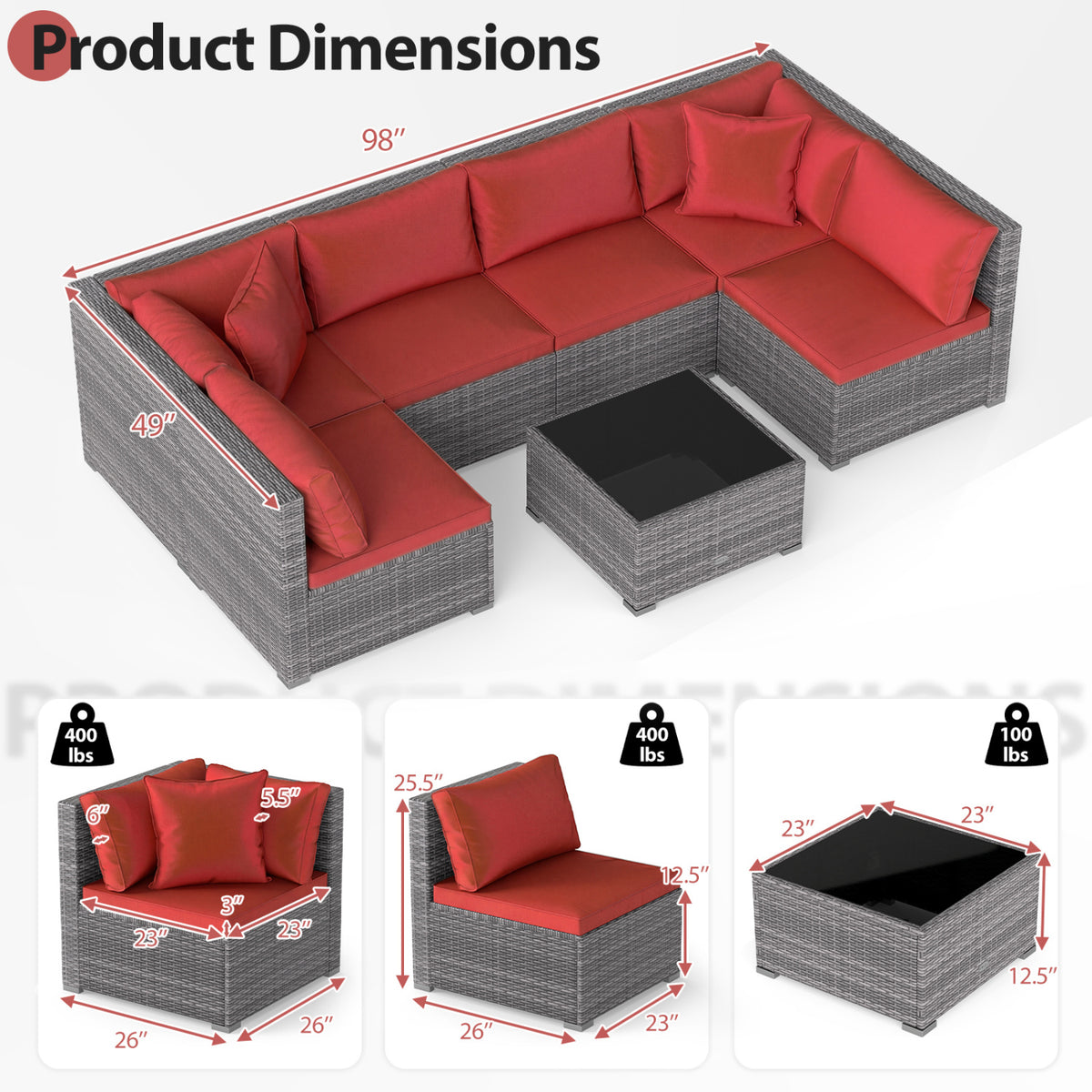 7-Piece PE Rattan Patio Set with Glass Table & Soft Cushions for