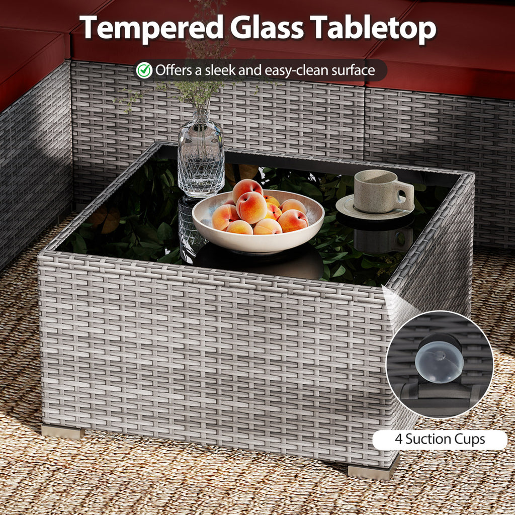 7-Piece PE Rattan Patio Set with Glass Table & Soft Cushions for