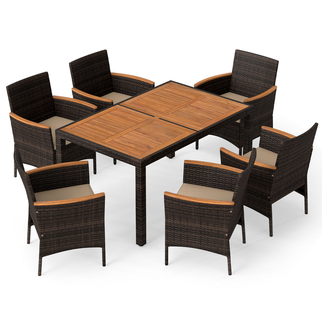 7-Piece Patio Dining Set with Wood Tabletop and Padded Cushion for