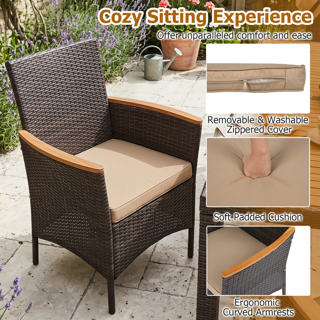 7-Piece Patio Dining Set with Wood Tabletop and Padded Cushion for