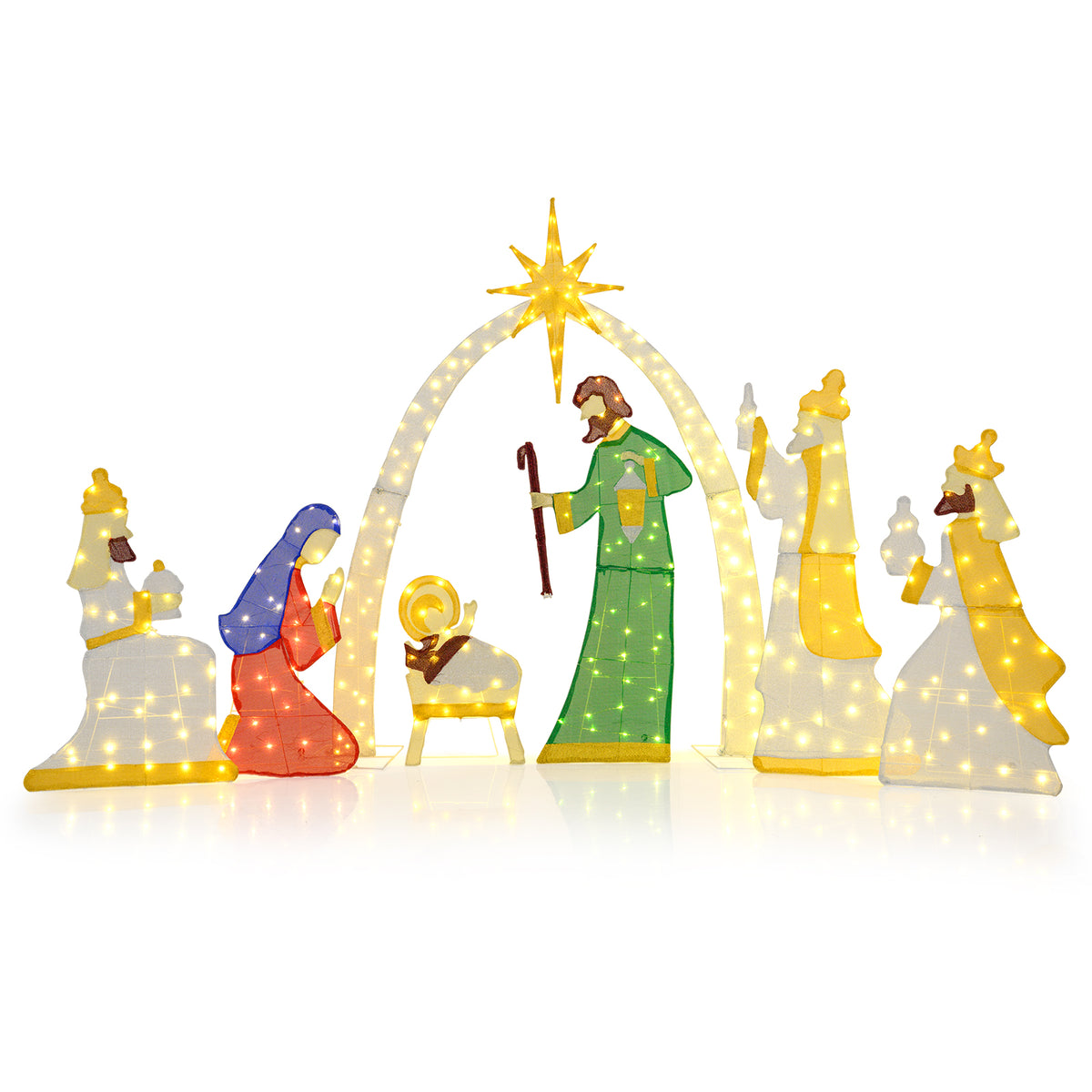 Lighted Nativity Scene with 310 Warm White LED Lights - 7 Pieces Outdoor Decor