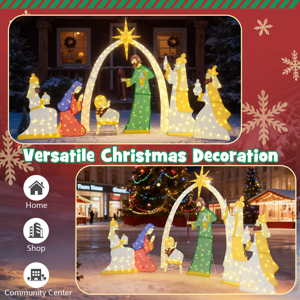 Lighted Nativity Scene with 310 Warm White LED Lights - 7 Pieces Outdoor Decor
