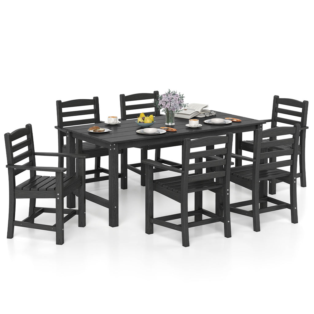 67-Inch Outdoor Dining Table Set for 6 - Black Slatted Chairs