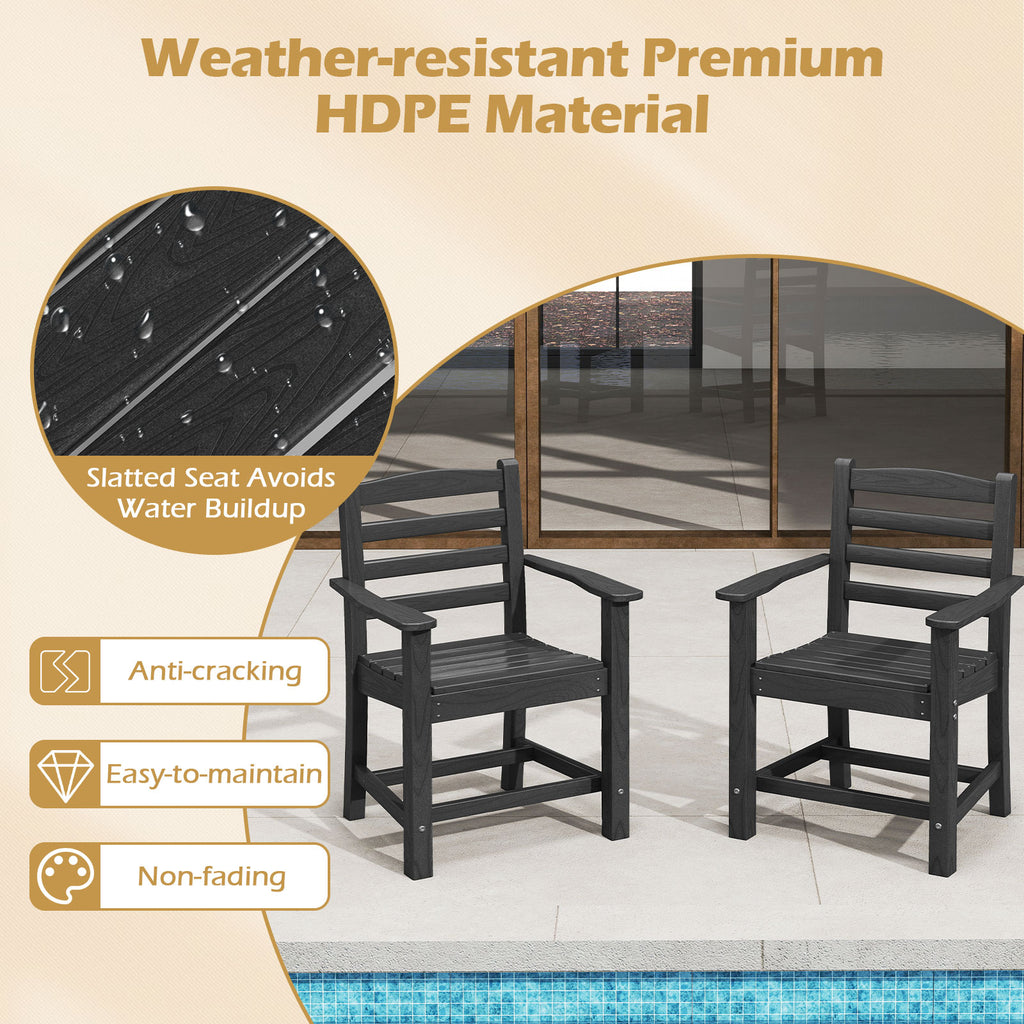 67-Inch Outdoor Dining Table Set for 6 - Black Slatted Chairs