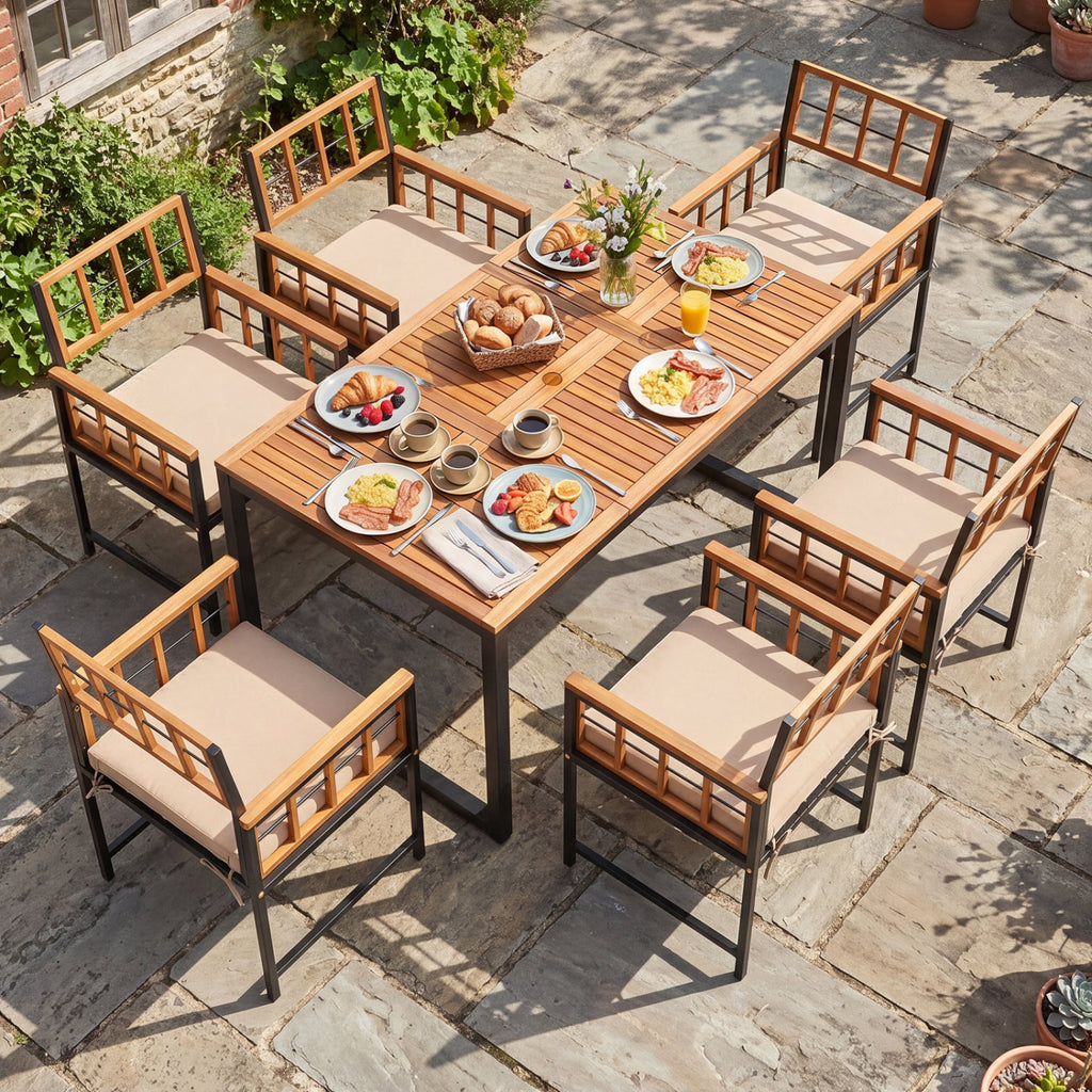 7-Piece Outdoor Dining Set with Acacia Wood Table & Chairs and