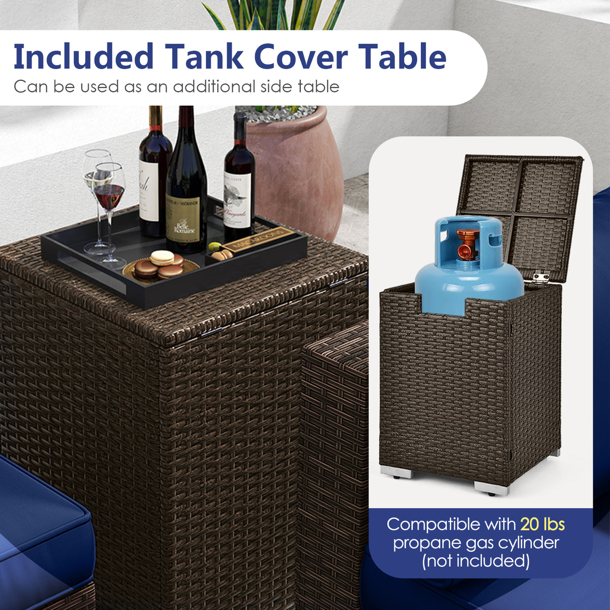 7-Piece Outdoor Sectional Set with 32" Fire Pit Table - Navy