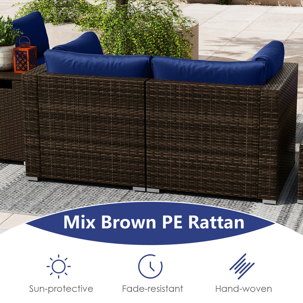 7-Piece Outdoor Sectional Set with 32" Fire Pit Table - Navy