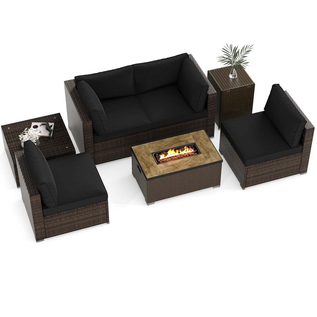 7-Piece Outdoor Sectional Set with 32" Fire Pit Table - Navy