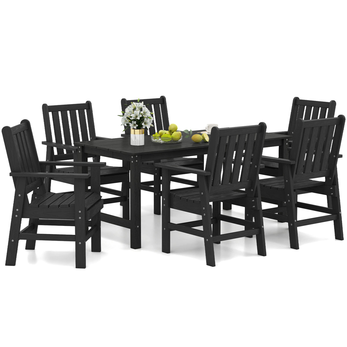 7 Pieces Patio Dining Set Outdoor HDPE Weather Resistant Table and